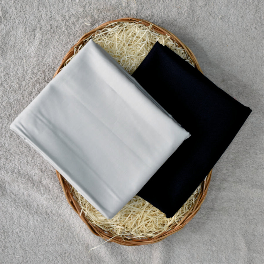 Light Grey Egyptian Giza Cotton Shirt Fabric with Black Fully Stretchable Pant Fabric Combo Starting at - Just Rs. 1199! with Free Shipping & COD Options