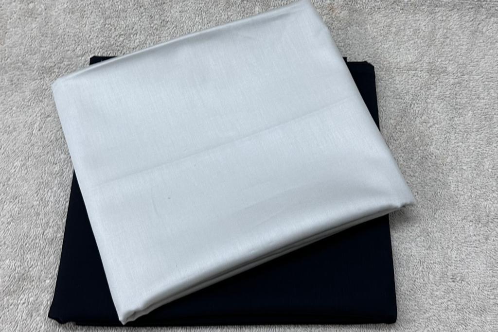 Light Grey Egyptian Giza Cotton Shirt Fabric with Black Fully Stretchable Pant Fabric Combo Starting at - Just Rs. 1199! with Free Shipping & COD Options
