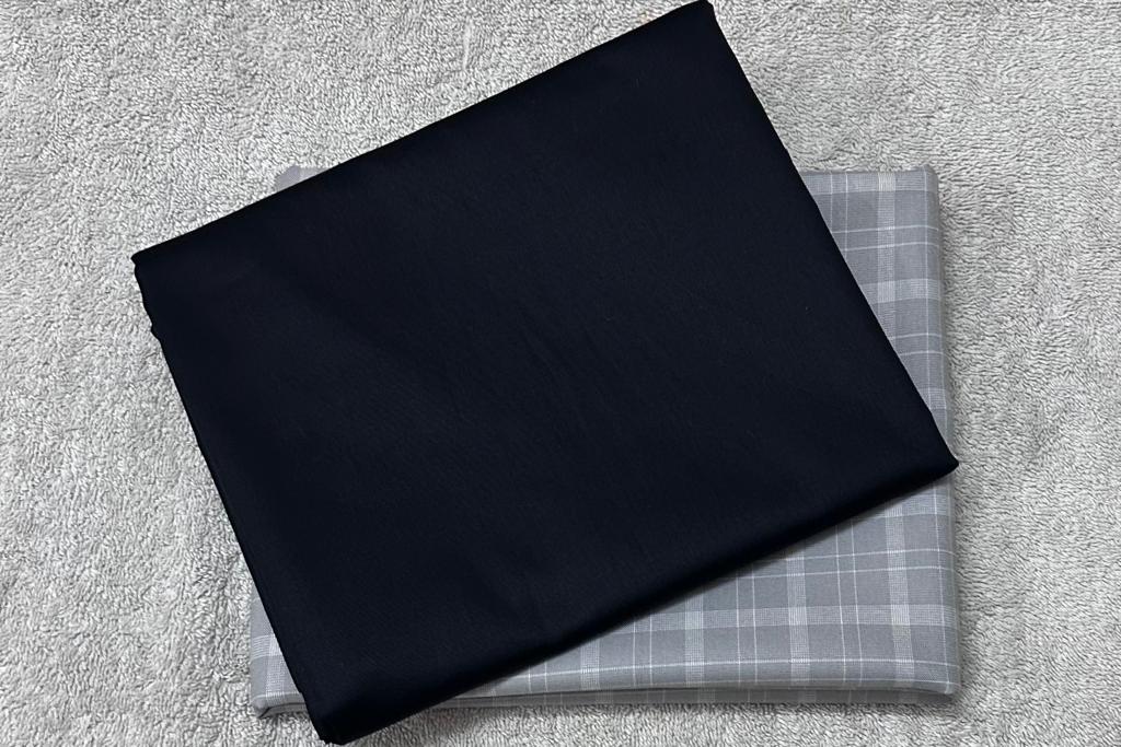 Black Egyptian Giza Cotton Shirt Fabric with Steel Grey Checks Pant Fabric Combo Starting at - Just Rs. 999! with Free Shipping & COD Options