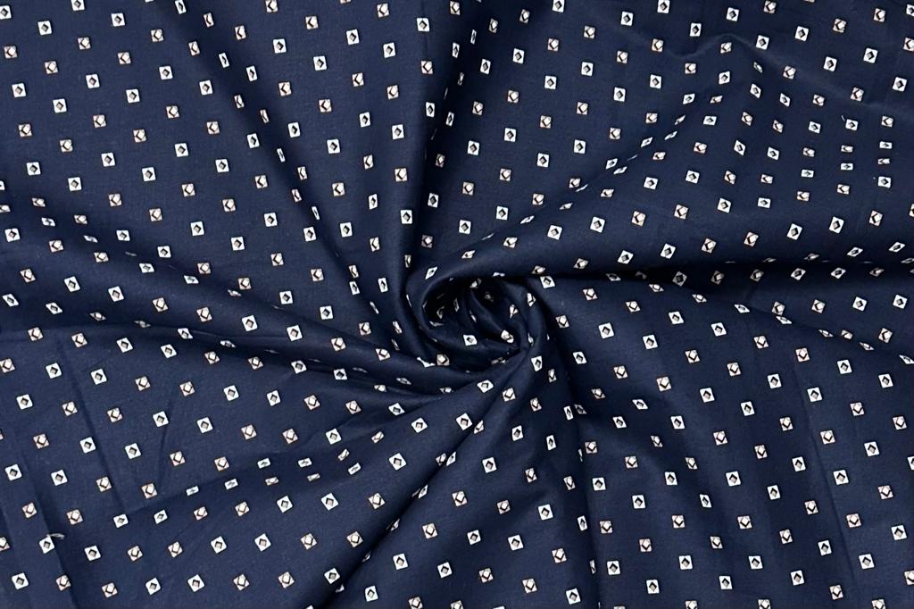 Navy Blue Printed Cotton Shirt Fabric with Light Grey Pant Fabric Combo Starting at - Just Rs. 799! with Free Shipping & COD Options