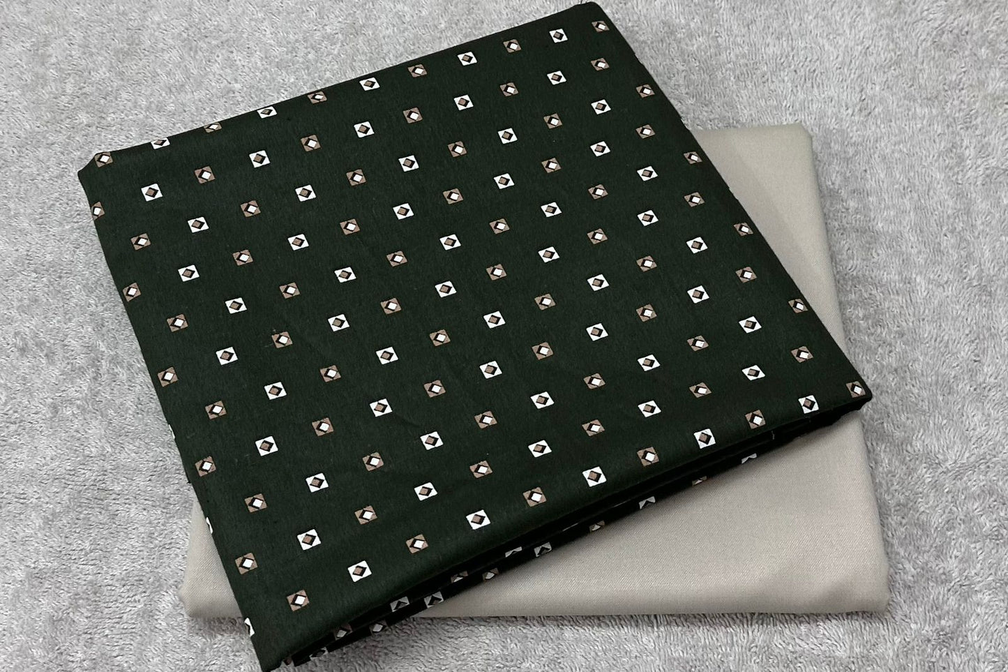 Bottle Green Printed Cotton Shirt Fabric with Khaki Pant Fabric Combo Starting at - Just Rs. 799! with Free Shipping & COD Options
