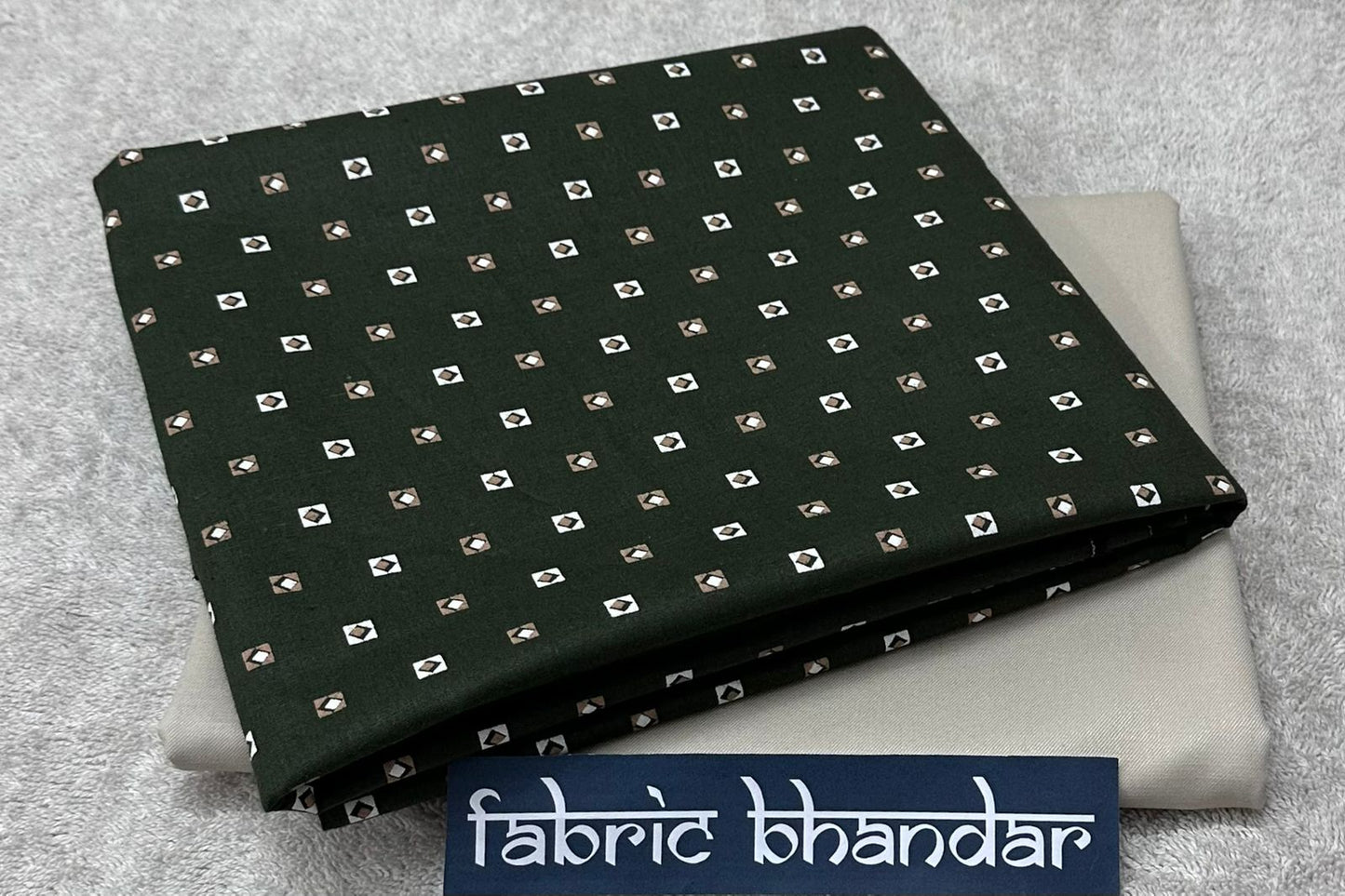 Bottle Green Printed Cotton Shirt Fabric with Khaki Pant Fabric Combo Starting at - Just Rs. 799! with Free Shipping & COD Options
