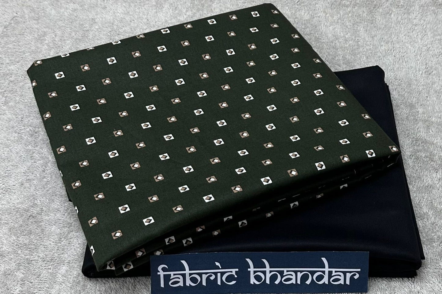 Bottle Green Printed Cotton Shirt Fabric with Black Pant Fabric Combo Starting at - Just Rs. 999! with Free Shipping & COD Options