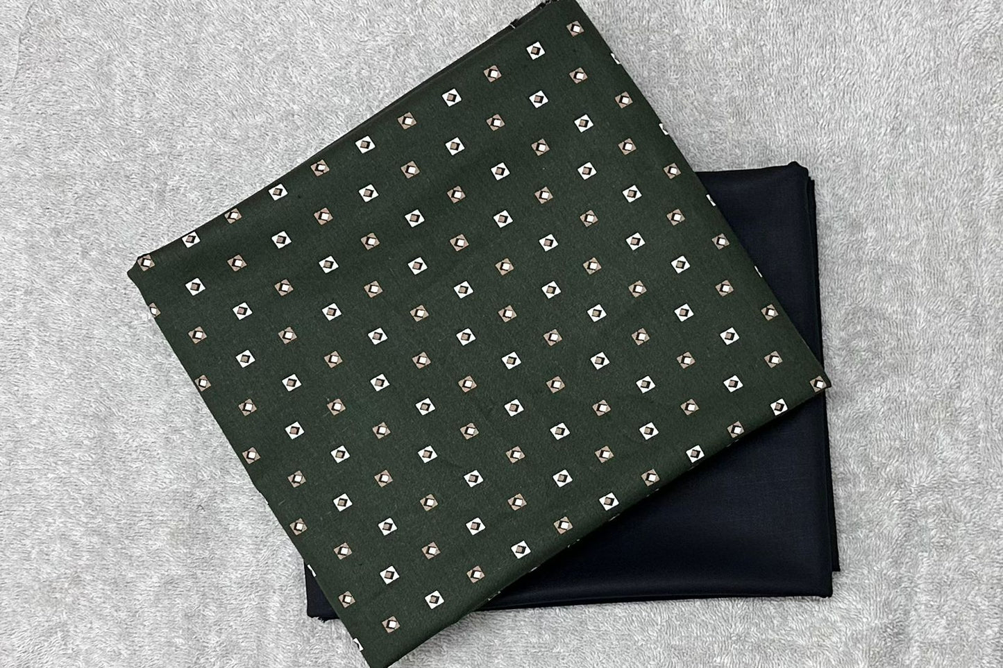 Bottle Green Printed Cotton Shirt Fabric with Black Pant Fabric Combo Starting at - Just Rs. 999! with Free Shipping & COD Options