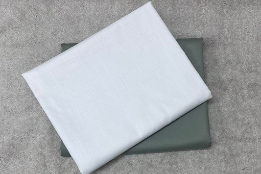 White Cotton Linen Shirt Fabric with Hunter Green Stretchable Pant Fabric Combo Starting at - Just Rs. 6000! with Free Shipping & COD Options