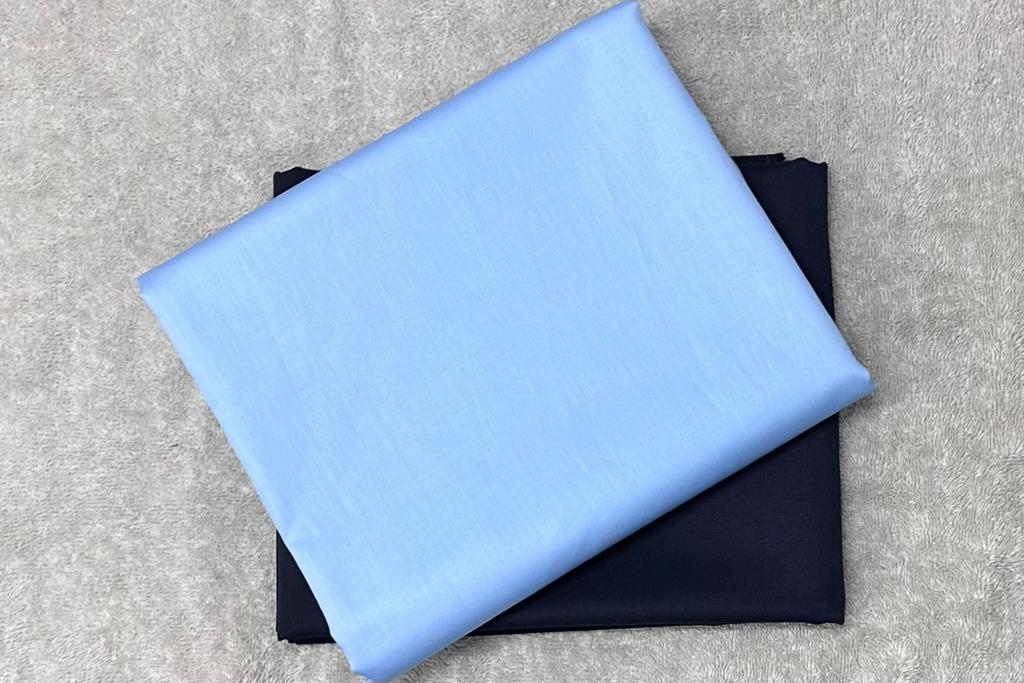 Light Blue Egyptian Giza Cotton Shirt Fabric with Navy Blue Pant Fabric Combo Starting at - Just Rs. 999! with Free Shipping & COD Options