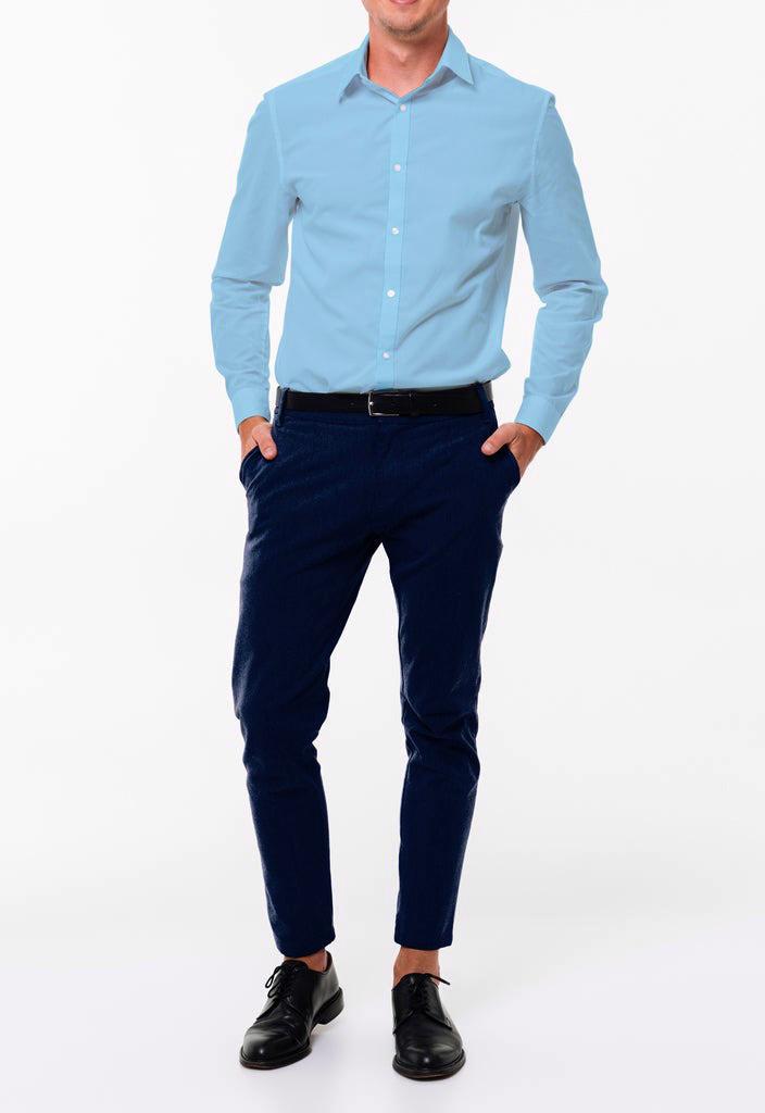 Plain Blue Cotton Shirt Fabric with Navy Blue Pant Fabric Combo Starting at - Just Rs. 799! with Free Shipping & COD Options
