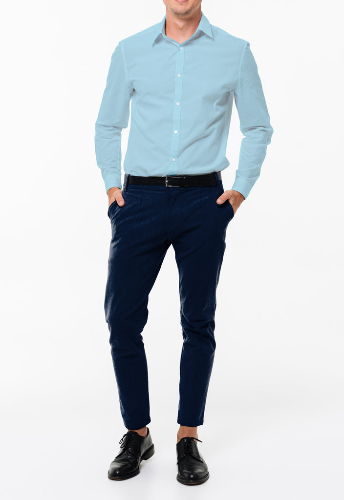 Light Blue Egyptian Giza Cotton Shirt Fabric with Navy Blue Pant Fabric Combo Starting at - Just Rs. 999! with Free Shipping & COD Options
