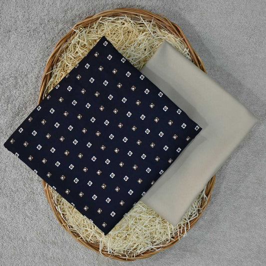 Navy Blue Printed Cotton Shirt Fabric with Khaki Pant Fabric Combo Starting at - Just Rs. 799! with Free Shipping & COD Options