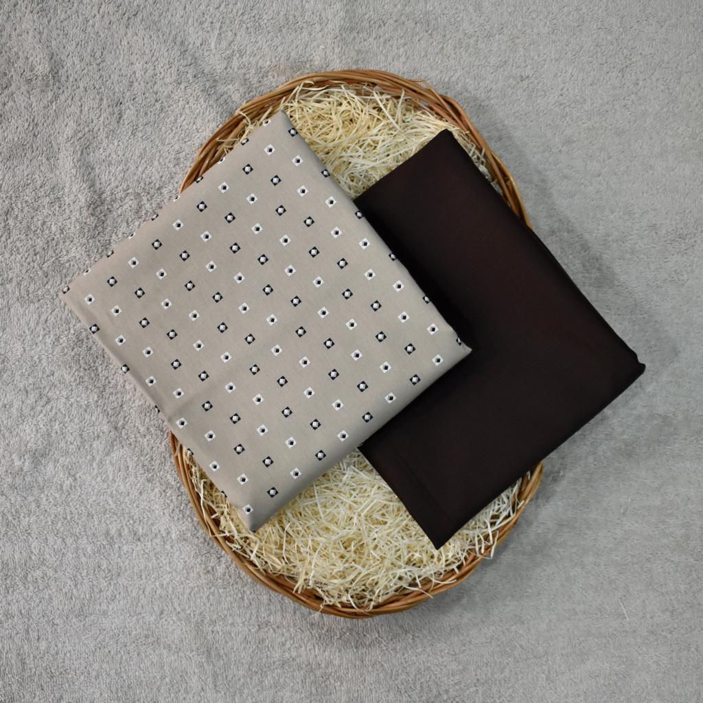 Light Brown Printed Cotton Shirt Fabric with Coffee Brown Pant Fabric Combo Starting at - Just Rs. 799! with Free Shipping & COD Options