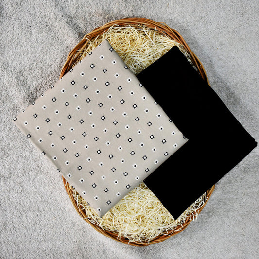 Light Brown Printed Cotton Shirt Fabric with Black Pant Fabric Combo Starting at - Just Rs. 799! with Free Shipping & COD Options