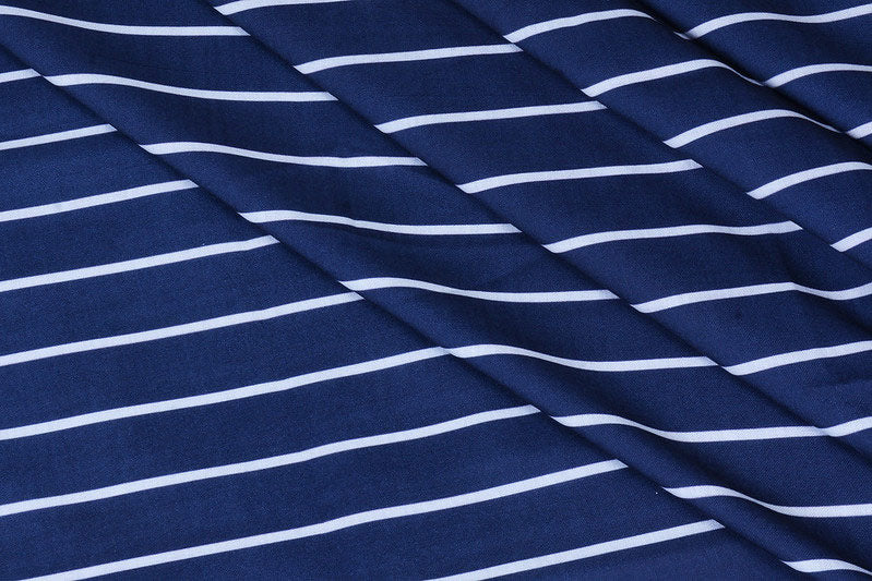 Dark Blue & White Stripes Cotton Shirt Fabric (Length-2.25 Meter | Width-34 Inch) Starting at - Just Rs. 799! with Free Shipping & COD Options