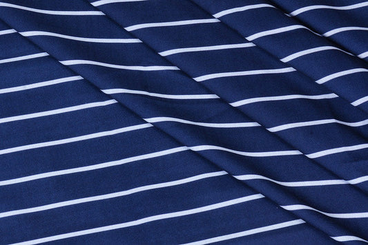 Dark Blue & White Stripes Cotton Shirt Fabric (Length-2.25 Meter | Width-34 Inch) Starting at - Just Rs. 799! with Free Shipping & COD Options