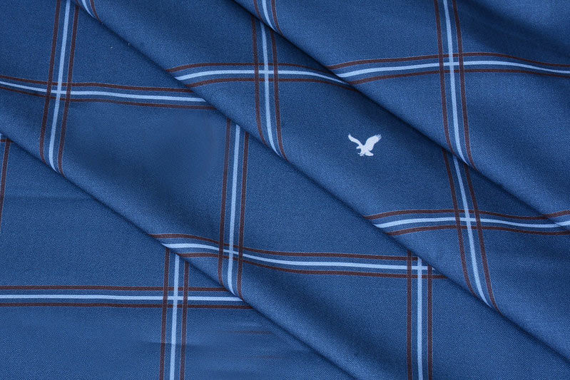 Curious Blue Big Checks Digital Printed Cotton Shirt Fabric (Length-2.25 Meter | Width-34 Inch) Starting at - Just Rs. 599! with Free Shipping & COD Options