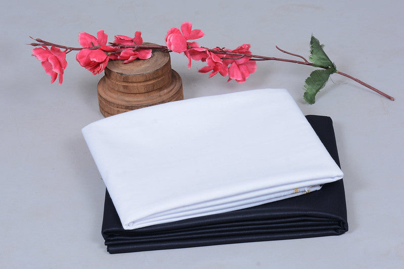 Plain White Cotton Shirt Fabric With Navy Blue Pant Fabric Combo Starting at - Just Rs. 799! with Free Shipping & COD Options