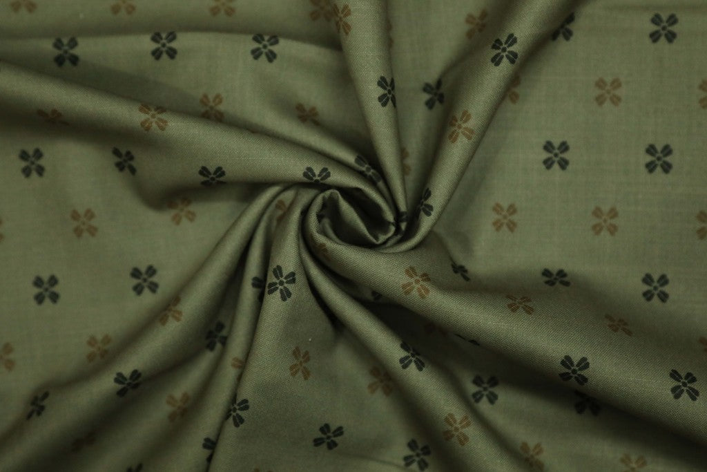 Olive Colour Digital Printed Cotton Shirt Fabric (Length-2.25 Meter | Width-34 Inch) Starting at - Just Rs. 599! with Free Shipping & COD Options