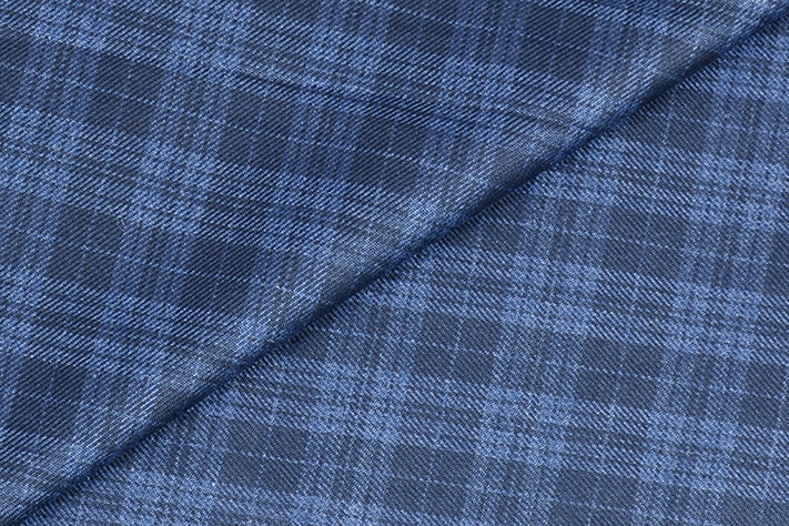 Space Blue Tweed Fabric with Small Black Checks & Stripes ( 2 Meter Cut Piece) Starting at - Just Rs. 1199! with Free Shipping & COD Options