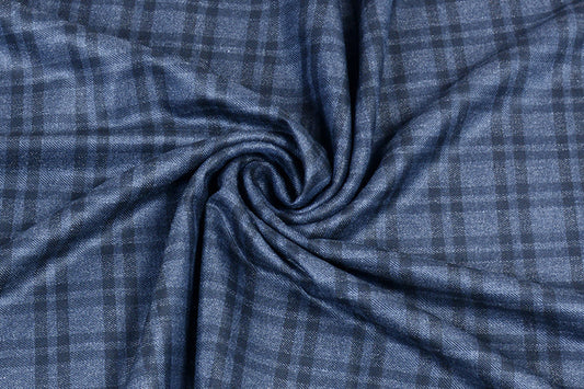 Oxford Blue Tweed Fabric with Small Black Checks ( 2 Meter Cut Piece) Starting at - Just Rs. 1199! with Free Shipping & COD Options