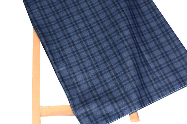 Oxford Blue Tweed Fabric with Small Black Checks ( 2 Meter Cut Piece) Starting at - Just Rs. 1199! with Free Shipping & COD Options