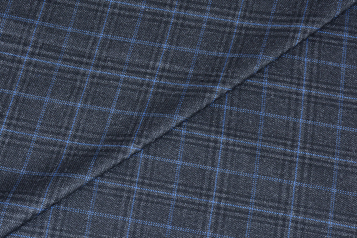 Iron Grey Tweed Fabrics with Black & Light Blue Checks ( 2 Meter Cut Piece) Starting at - Just Rs. 1199! with Free Shipping & COD Options