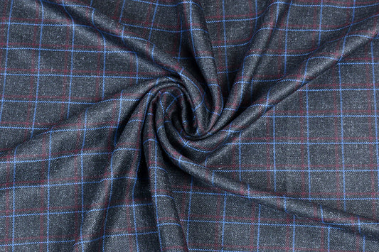 Anchor Grey Tweed Fabric with Light Blue & Red Big Checks ( 2 Meter Cut Piece) Starting at - Just Rs. 1199! with Free Shipping & COD Options