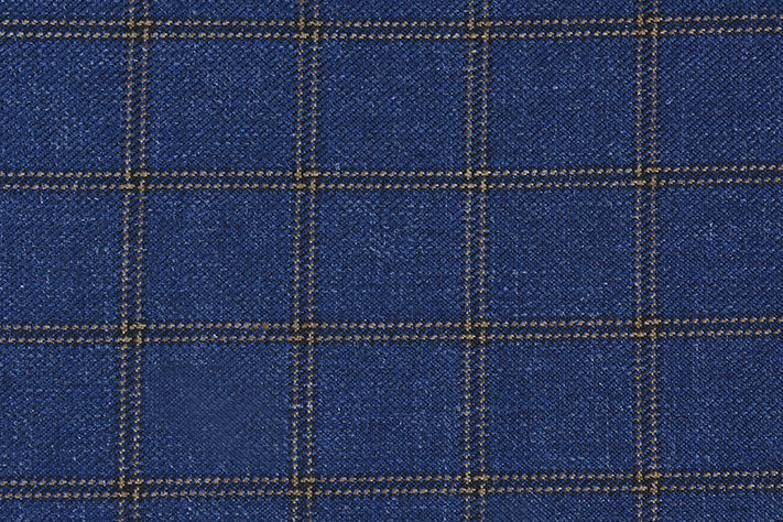 Dark Blue Tweed Fabric with Big Gold Checks ( 2 Meter Cut Piece) Starting at - Just Rs. 1199! with Free Shipping & COD Options