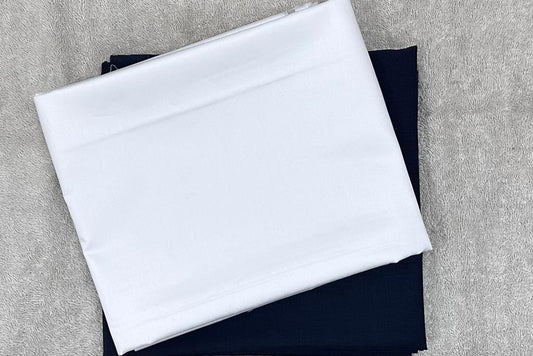 White Egyptian Giza Cotton Shirt Fabric with Navy Blue Fully Stretchable Pant Fabric Combo Starting at - Just Rs. 1199! with Free Shipping & COD Options