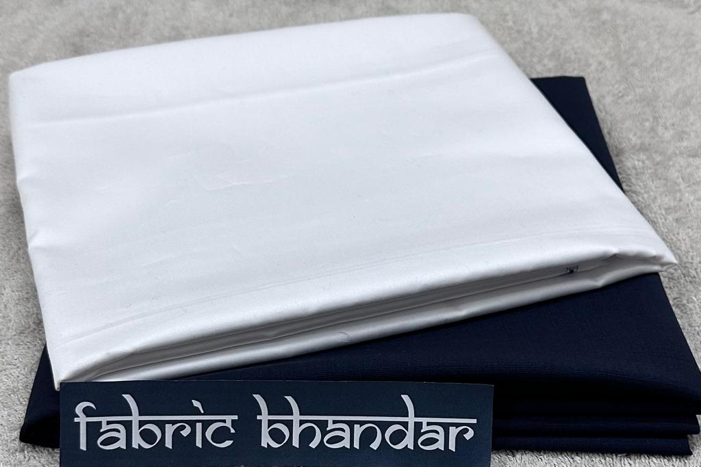White Egyptian Giza Cotton Shirt Fabric with Navy Blue Fully Stretchable Pant Fabric Combo Starting at - Just Rs. 1199! with Free Shipping & COD Options