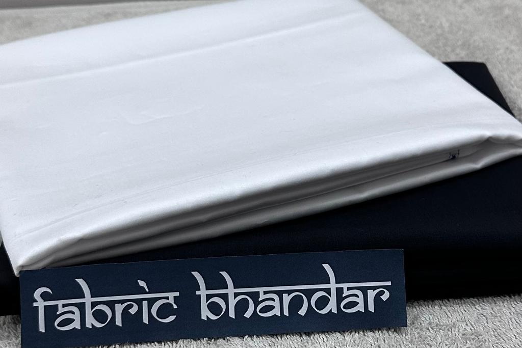 White Egyptian Giza Cotton Shirt Fabric with Black Fully Stretchable Pant Fabric Combo Starting at - Just Rs. 1199! with Free Shipping & COD Options