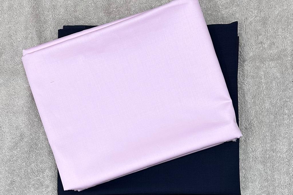 Light Pink Egyptian Giza Cotton Shirt Fabric with Navy Blue Fully Stretchable Pant Fabric Combo Starting at - Just Rs. 1199! with Free Shipping & COD Options