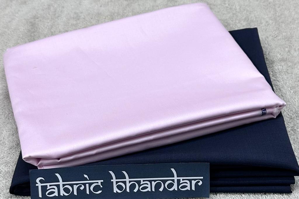 Light Pink Egyptian Giza Cotton Shirt Fabric with Navy Blue Fully Stretchable Pant Fabric Combo Starting at - Just Rs. 1199! with Free Shipping & COD Options