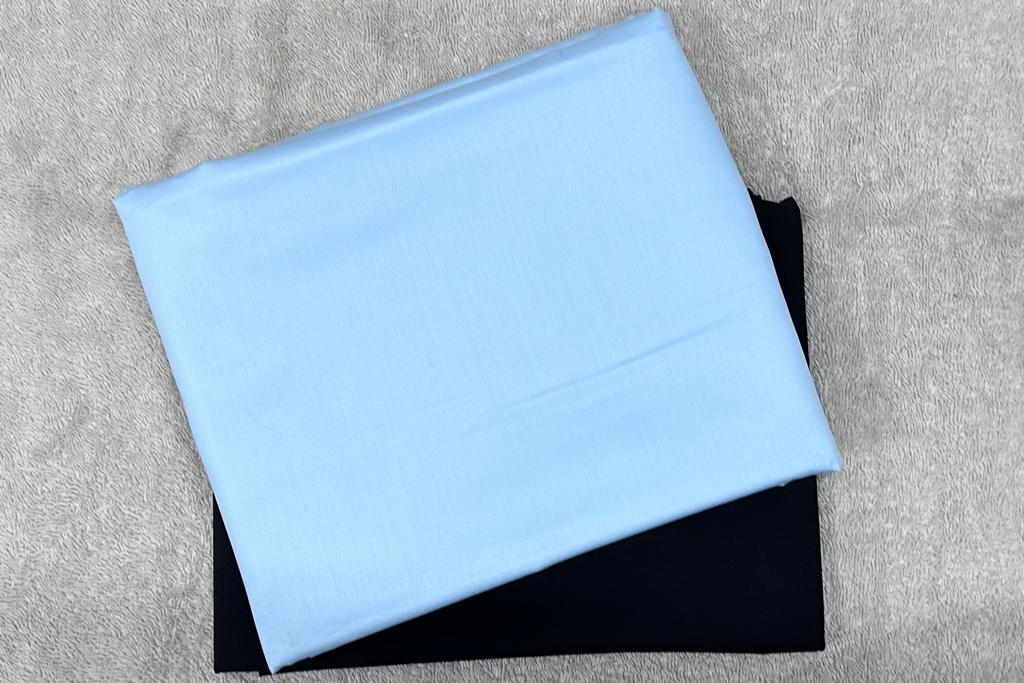 Light Blue Egyptian Giza Cotton Shirt Fabric with Plain Black Fully Stretchable Pant Fabric Combo Starting at - Just Rs. 1199! with Free Shipping & COD Options
