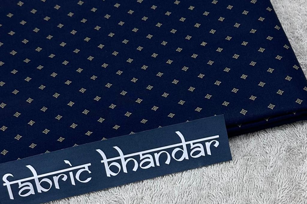 Royal Blue with Yellow Geometric Prints Japanese Cotton Giza Finish Shirt Fabric (Length-2.25 Meter | Width-34 Inch) Starting at - Just Rs. 749! with Free Shipping & COD Options