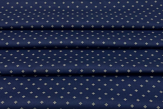 Royal Blue with Yellow Geometric Prints Japanese Cotton Giza Finish Shirt Fabric (Length-2.25 Meter | Width-34 Inch) Starting at - Just Rs. 749! with Free Shipping & COD Options