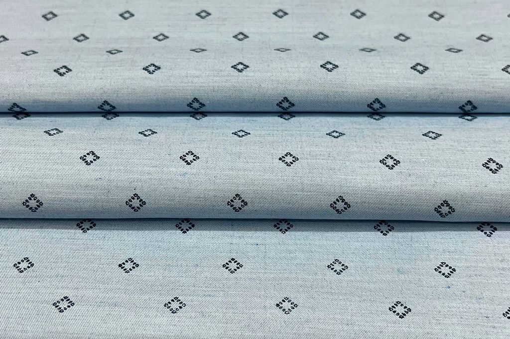 Light Blue Ultra Soft Cotton Digital Printed Shirt Fabric with Navy Blue Stretchable Lycra Trouser Fabric Starting at - Just Rs. 1199! with Free Shipping & COD Options