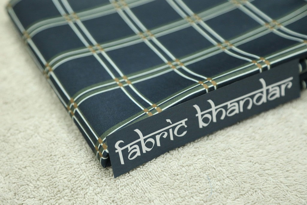 Space Blue Modern Small Checks Digital Printed Cotton Shirt Fabric (Length-2.25 Meter | Width-34 Inch) Starting at - Just Rs. 599! with Free Shipping & COD Options