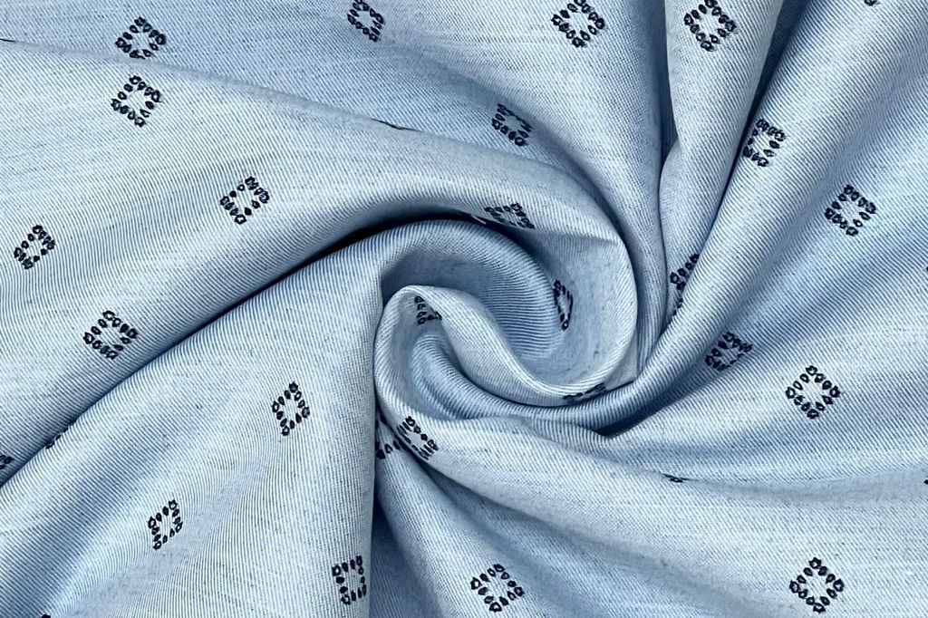 Light Blue Ultra Soft Cotton Digital Printed Shirt Fabric with Navy Blue Stretchable Lycra Trouser Fabric Starting at - Just Rs. 1199! with Free Shipping & COD Options
