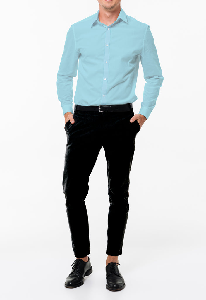 Light Blue Egyptian Giza Cotton Shirt Fabric with Plain Black Fully Stretchable Pant Fabric Combo Starting at - Just Rs. 1199! with Free Shipping & COD Options