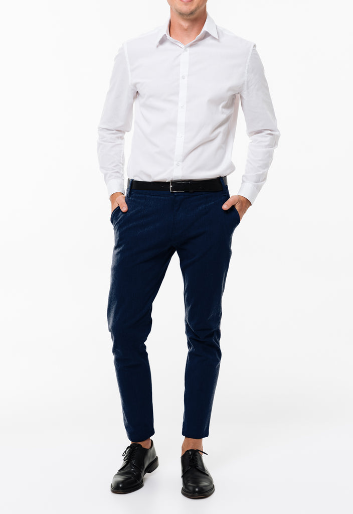 Plain White Cotton Shirt Fabric With Navy Blue Pant Fabric Combo Starting at - Just Rs. 799! with Free Shipping & COD Options