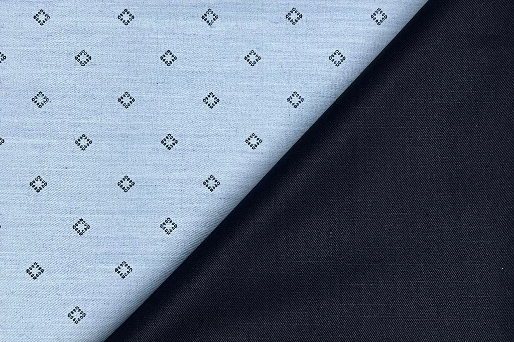 Light Blue Ultra Soft Cotton Digital Printed Shirt Fabric with Navy Blue Stretchable Lycra Trouser Fabric Starting at - Just Rs. 1199! with Free Shipping & COD Options
