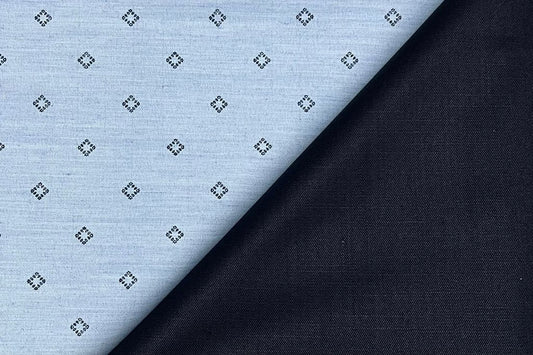 Light Blue Ultra Soft Cotton Digital Printed Shirt Fabric with Navy Blue Stretchable Lycra Trouser Fabric Starting at - Just Rs. 1199! with Free Shipping & COD Options