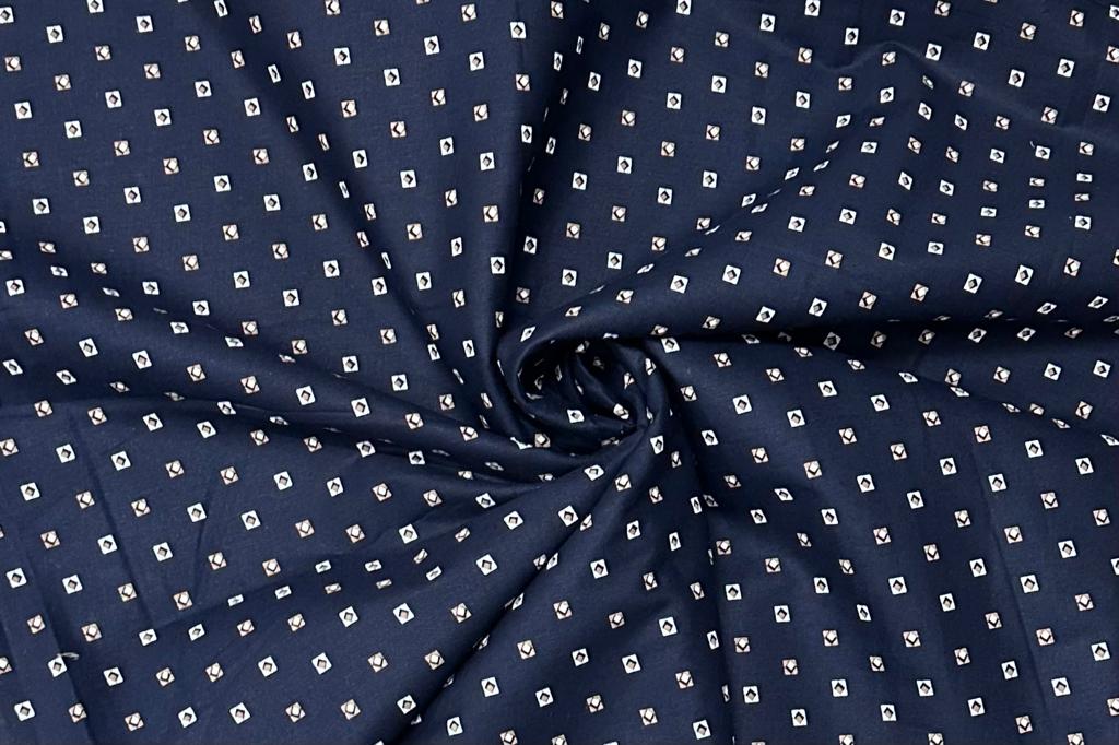 Navy Blue Printed Cotton Shirt Fabric with Light Grey Pant Fabric Combo Starting at - Just Rs. 999! with Free Shipping & COD Options
