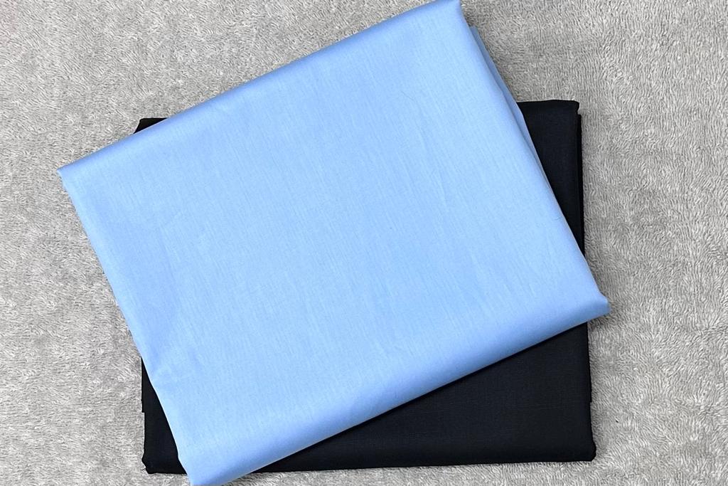 Light Blue Egyptian Giza Cotton Shirt Fabric with Black Pant Fabric Combo Starting at - Just Rs. 999! with Free Shipping & COD Options