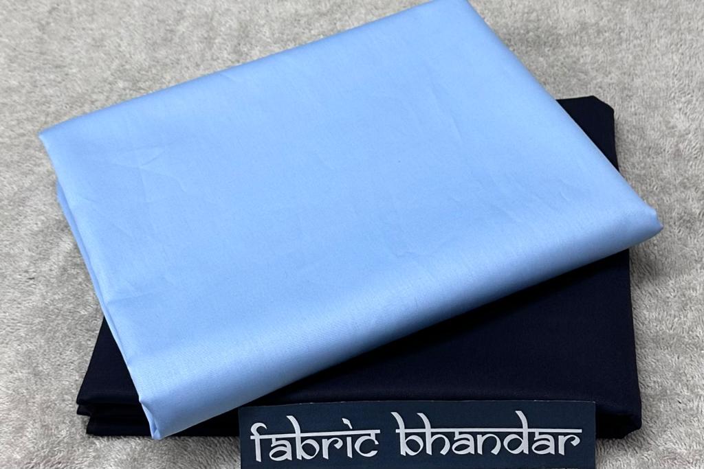 Light Blue Egyptian Giza Cotton Shirt Fabric with Navy Blue Pant Fabric Combo Starting at - Just Rs. 1199! with Free Shipping & COD Options