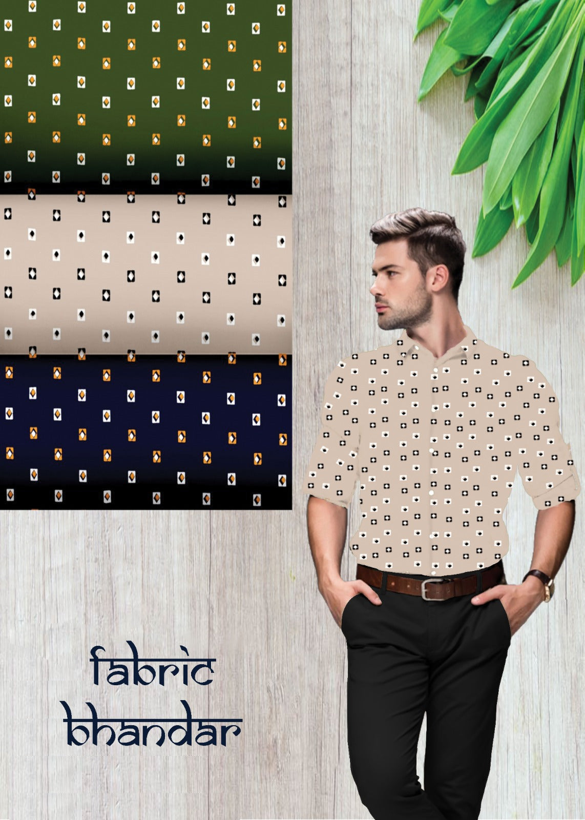 Light Brown Printed Cotton Shirt Fabric with Black Pant Fabric Combo Starting at - Just Rs. 999! with Free Shipping & COD Options