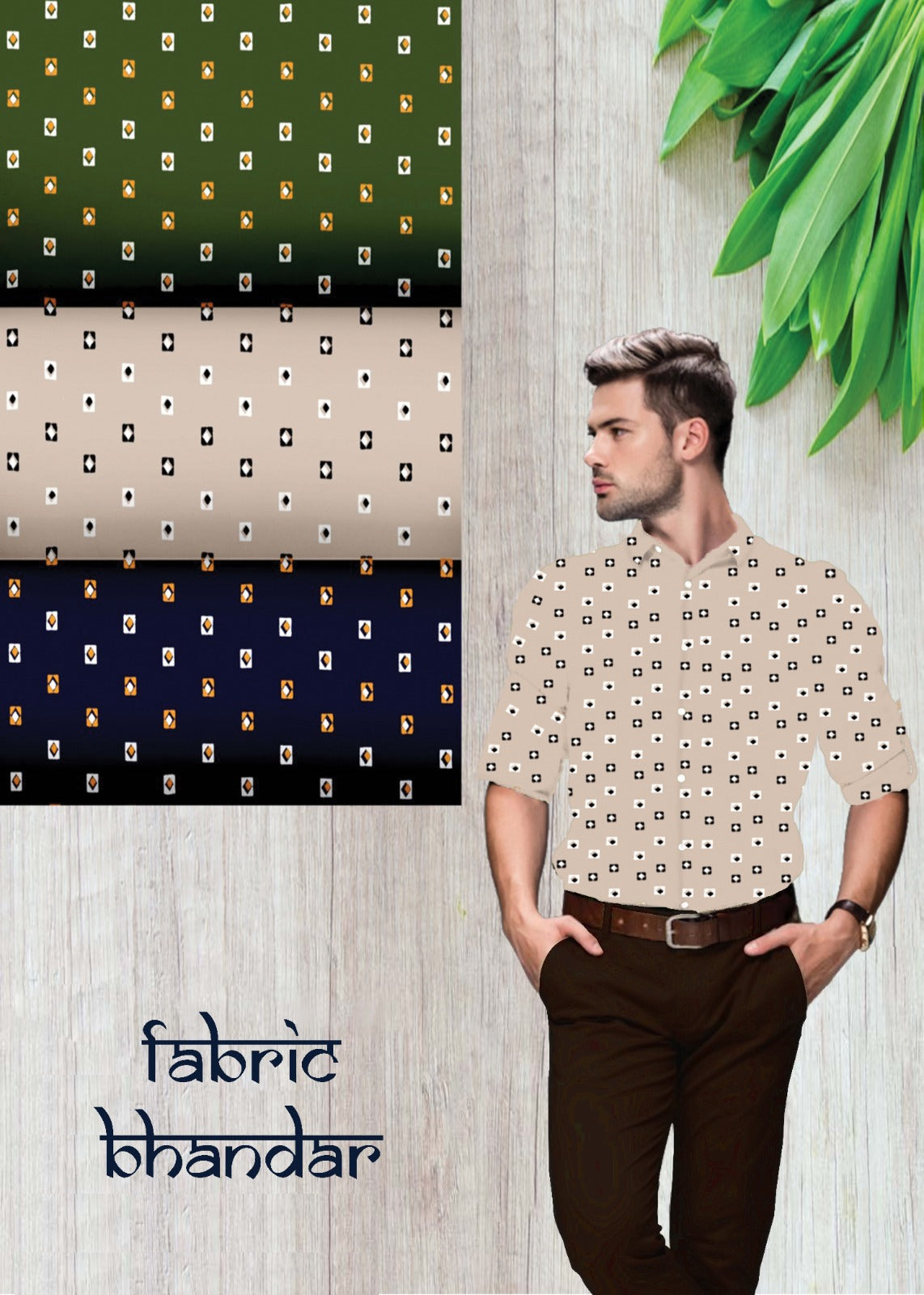 Light Brown Printed Cotton Shirt Fabric with Coffee Brown Pant Fabric Combo Starting at - Just Rs. 999! with Free Shipping & COD Options