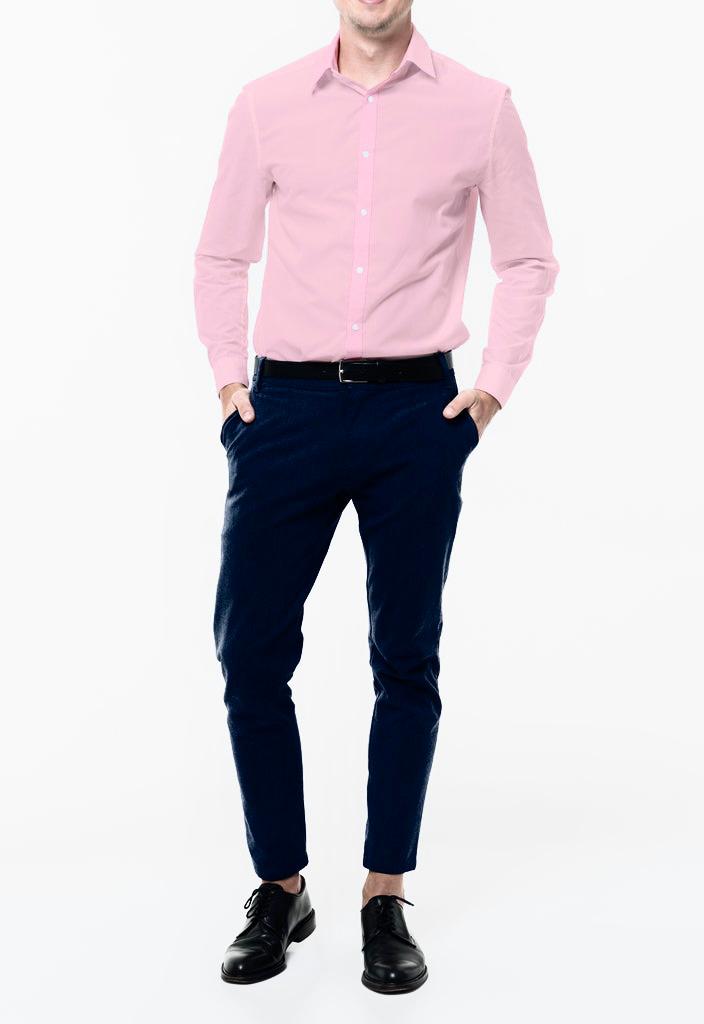 Light Pink Egyptian Giza Cotton Shirt Fabric with Navy Blue Fully Stretchable Pant Fabric Combo Starting at - Just Rs. 1399! with Free Shipping & COD Options