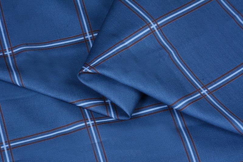 Curious Blue Big Checks Digital Printed Cotton Shirt Fabric (Length-2.25 Meter | Width-34 Inch) Starting at - Just Rs. 599! with Free Shipping & COD Options