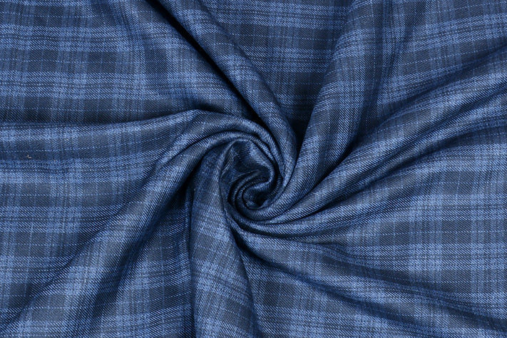 Space Blue Tweed Fabric with Small Black Checks & Stripes ( 2 Meter Cut Piece) Starting at - Just Rs. 1199! with Free Shipping & COD Options