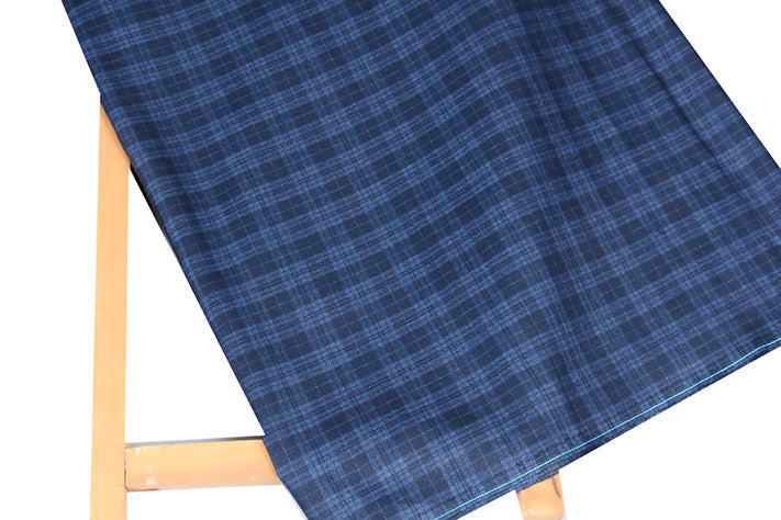 Space Blue Tweed Fabric with Small Black Checks & Stripes ( 2 Meter Cut Piece) Starting at - Just Rs. 1199! with Free Shipping & COD Options